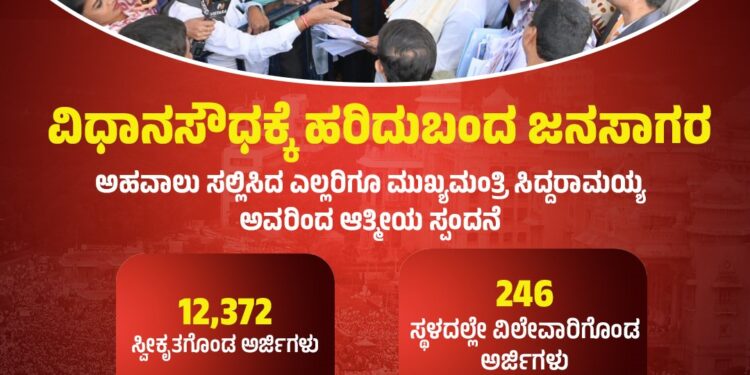 “ಸಿಎಂ ಜನಸ್ಪಂದನ ಕಾರ್ಯಕ್ರಮ”ವಿಧಾನಸೌದಕ್ಕೆ ಹರಿದುಬಂದ ಜನಸಾಗರ :12,372 ಅರ್ಜಿ ಸ್ವೀಕ್ರತ , 246 ಅರ್ಜಿ ಸ್ಥಳದಲ್ಲೇ ವಿಲೇವಾರಿ.!!