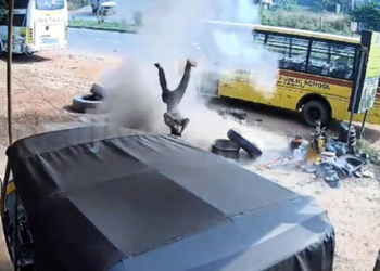 ಕೋಟೇಶ್ವರ : ಗಾಳಿ ತುಂಬುವಾಗ ಟಯರ್ ಸ್ಪೋಟ..!!