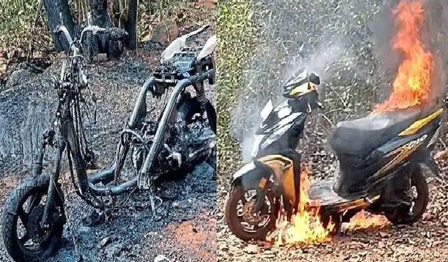 ಮನೆಯ ಅಂಗಳದಲ್ಲಿ ನಿಲ್ಲಿಸಿದ್ದ ಹೊಸ ಸ್ಕೂಟರ್‌ಗೆ ಬೆಂಕಿ….!